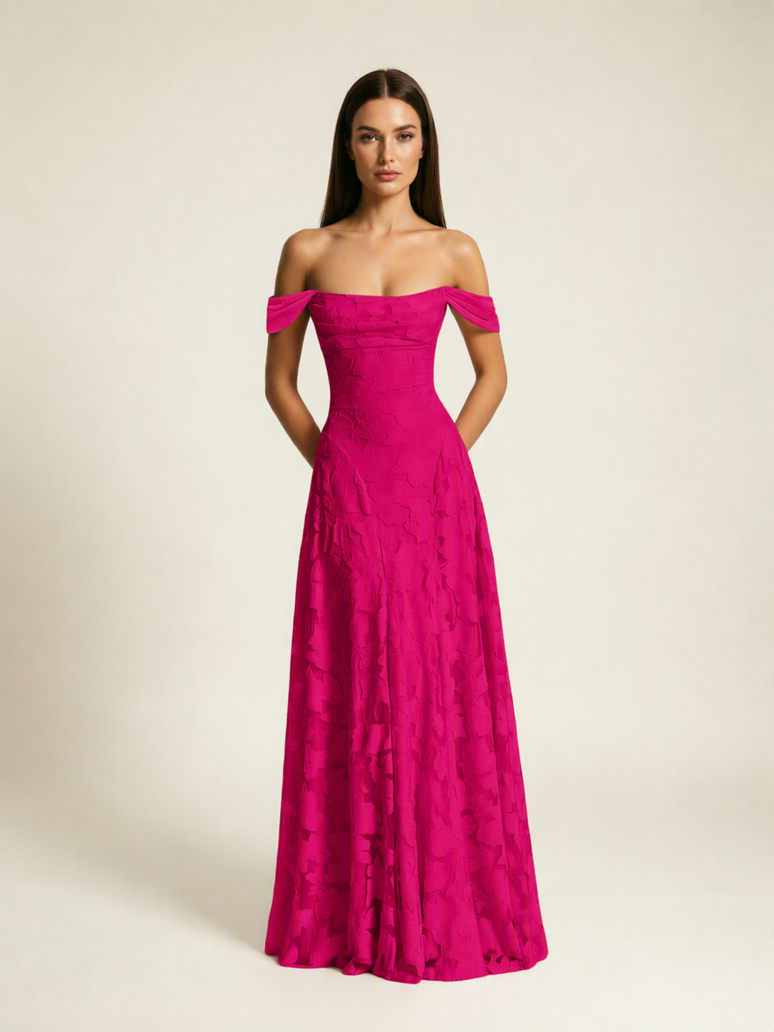 Off-the-Shoulder Floral Lace A-Line