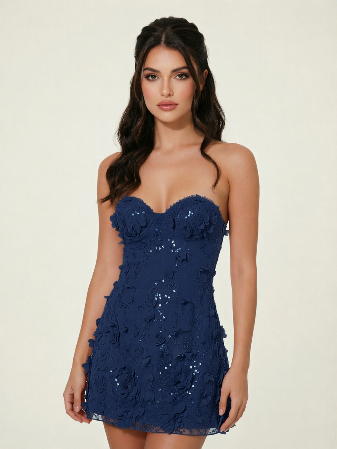 Strapless Corset 3D Floral Sequin Mini Homecoming Dress