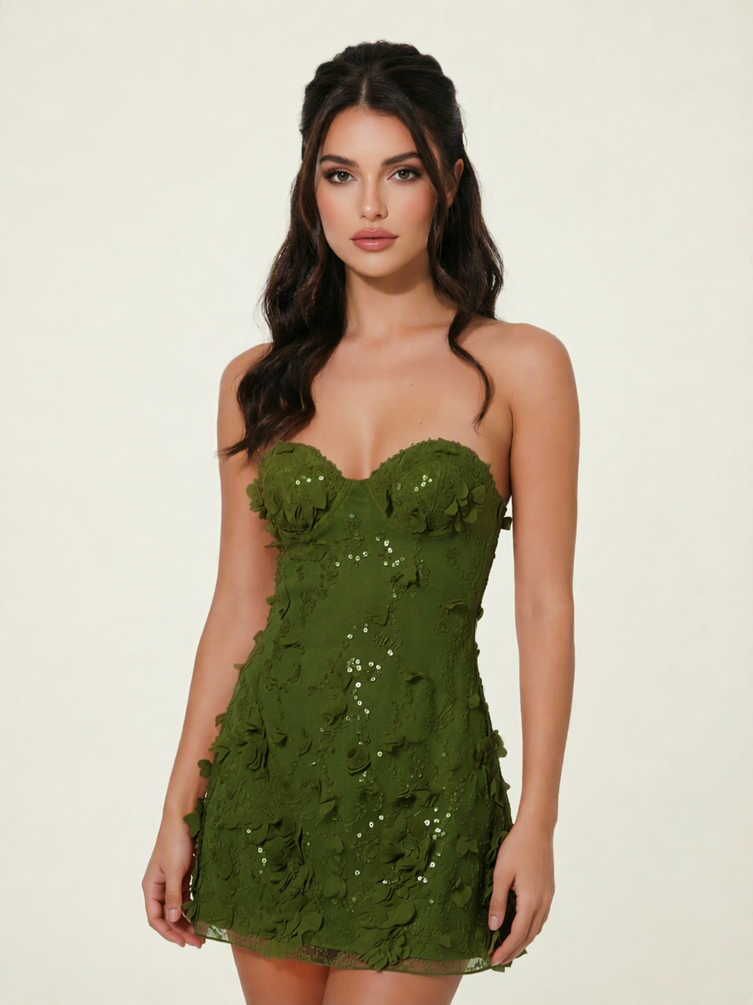 Strapless Corset 3D Floral Sequin Mini Homecoming Dress