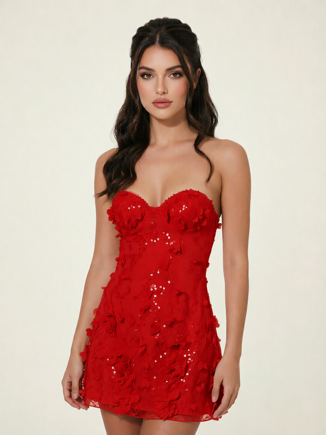 Strapless Corset 3D Floral Sequin Mini Homecoming Dress