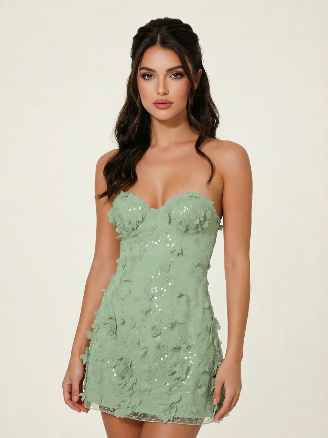 Strapless Corset 3D Floral Sequin Mini Homecoming Dress