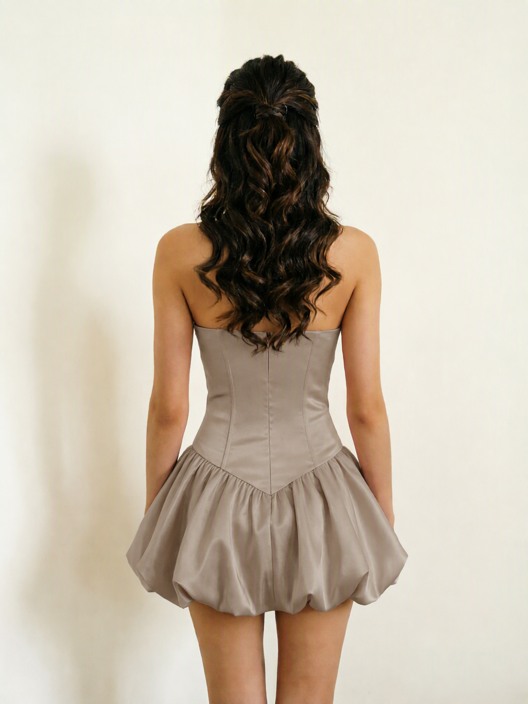 Satin Corset Strapless Bubble Mini Dress